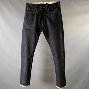 DENHAM Size 31 Navy Embroidery Cotton Straight Jeans